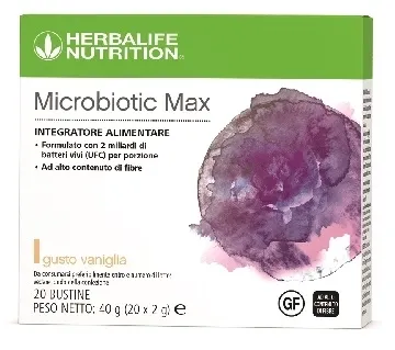 Microbiotic Max Vaniglia 20 bustine, confezione di Herbalife Nutrition, integratore alimentare gusto vaniglia.