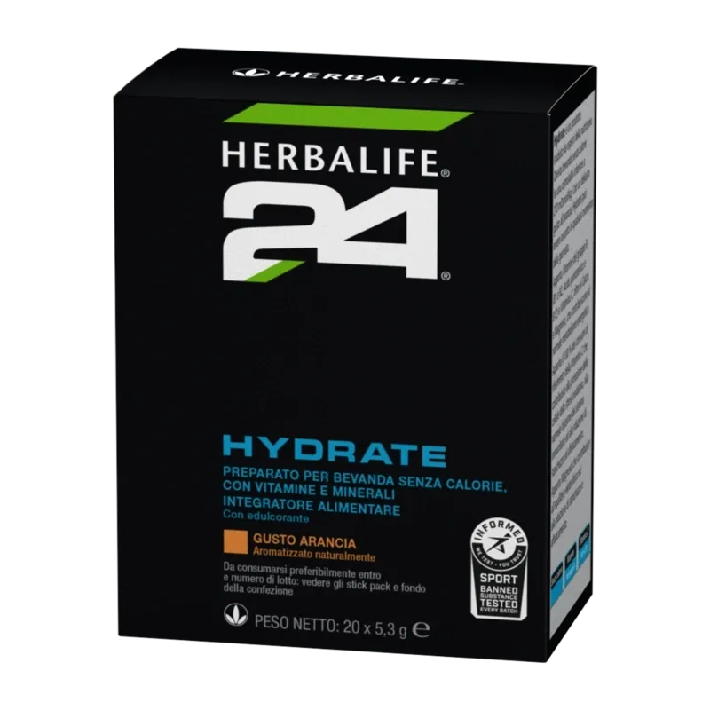 Hydrate H24 gusto arancia 20 bustine Herbalife 24, integratore alimentare con vitamine e minerali, arancia.