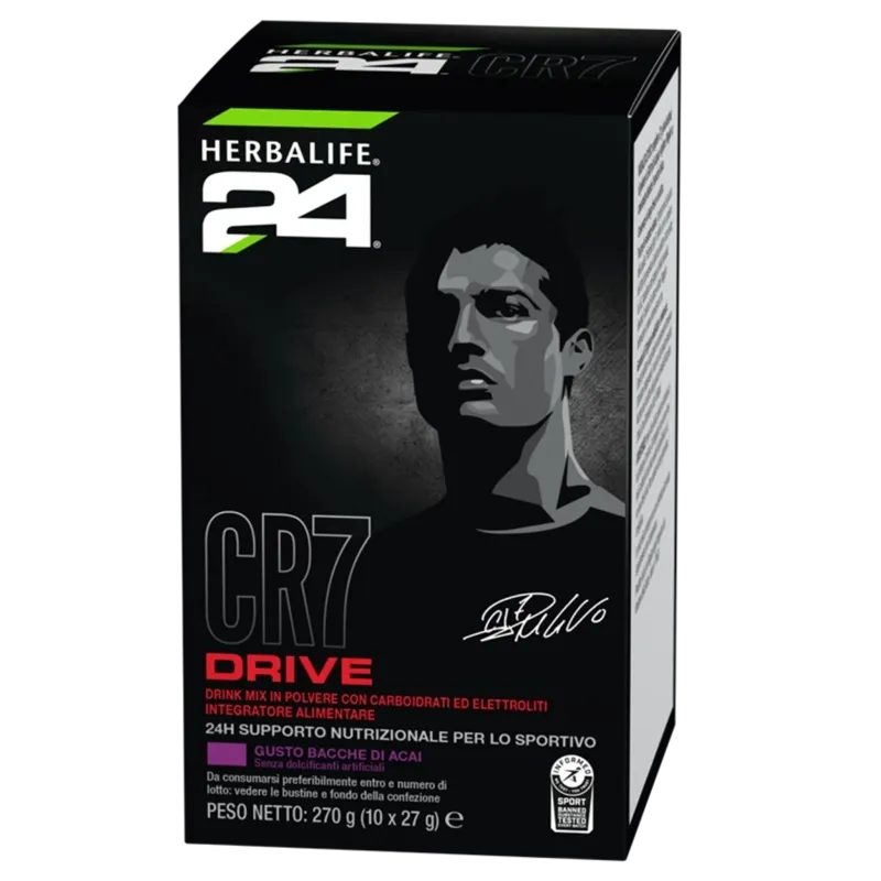 CR7 Drive bustine di Acai, mix per idratazione avanzata, Herbalife 24, integratore alimentare con carboidrati ed elettroliti al gusto di bacche di acai.