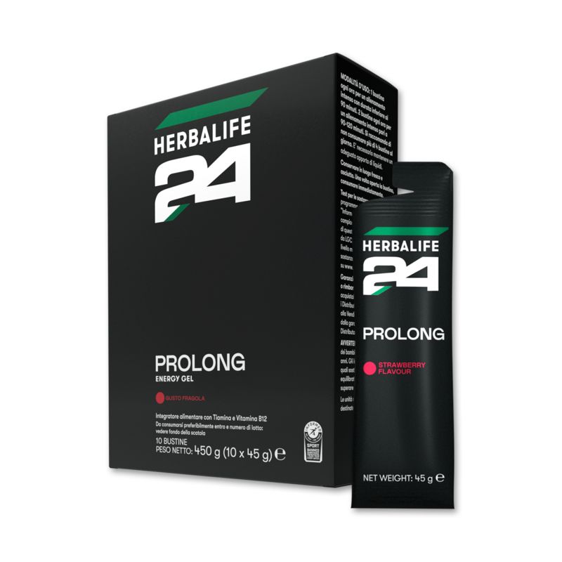 Herbalife 24 Prolong Energy Gel, confezione da 10 bustine, gusto fragola, integratore energetico per sportivi.
