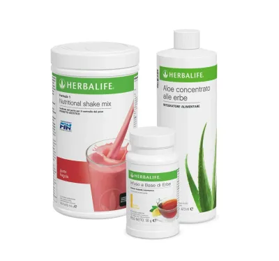 Box Tradizione Naturale Vaniglia, Mango e Aloe, prodotti Herbalife per colazione e benessere.