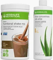 Kit Nutritional Formula 1 sostitutivo del pasto gusto banana e Aloe Concentrato gusto mango, confezione di Herbalife Nutrition.