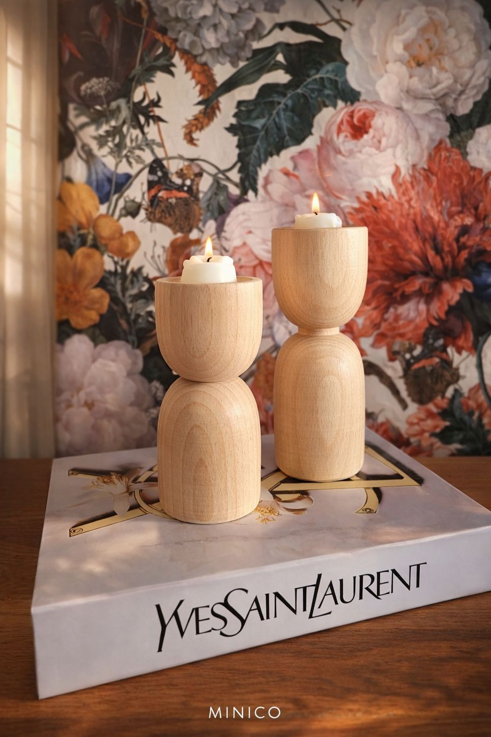 Duo de porte bougies en bois d’hêtre