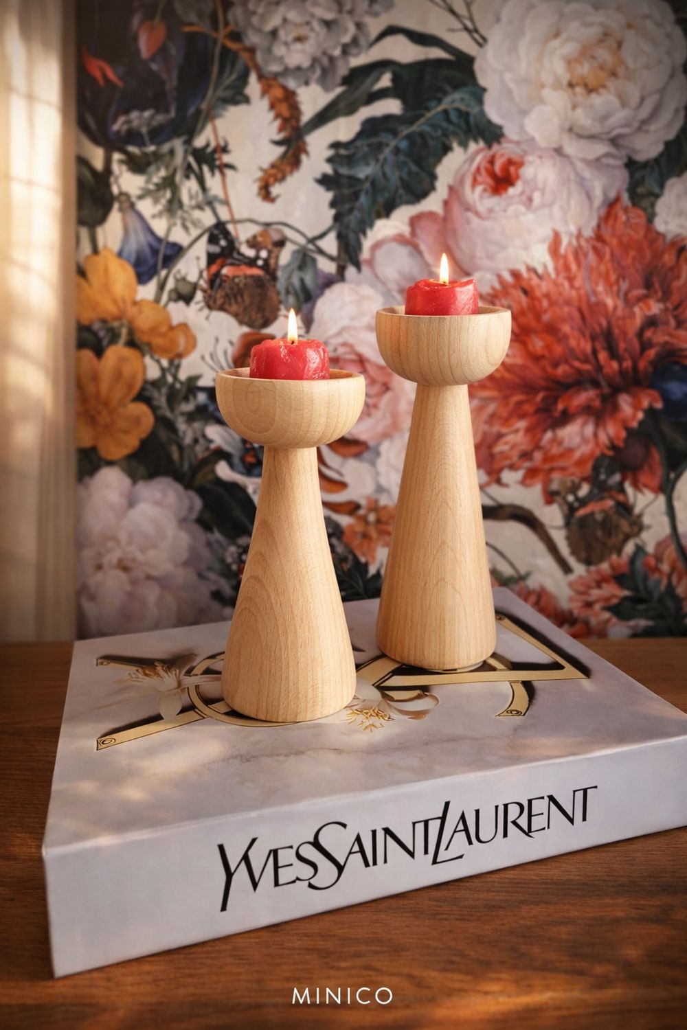 Duo de porte bougies en bois d’hêtre