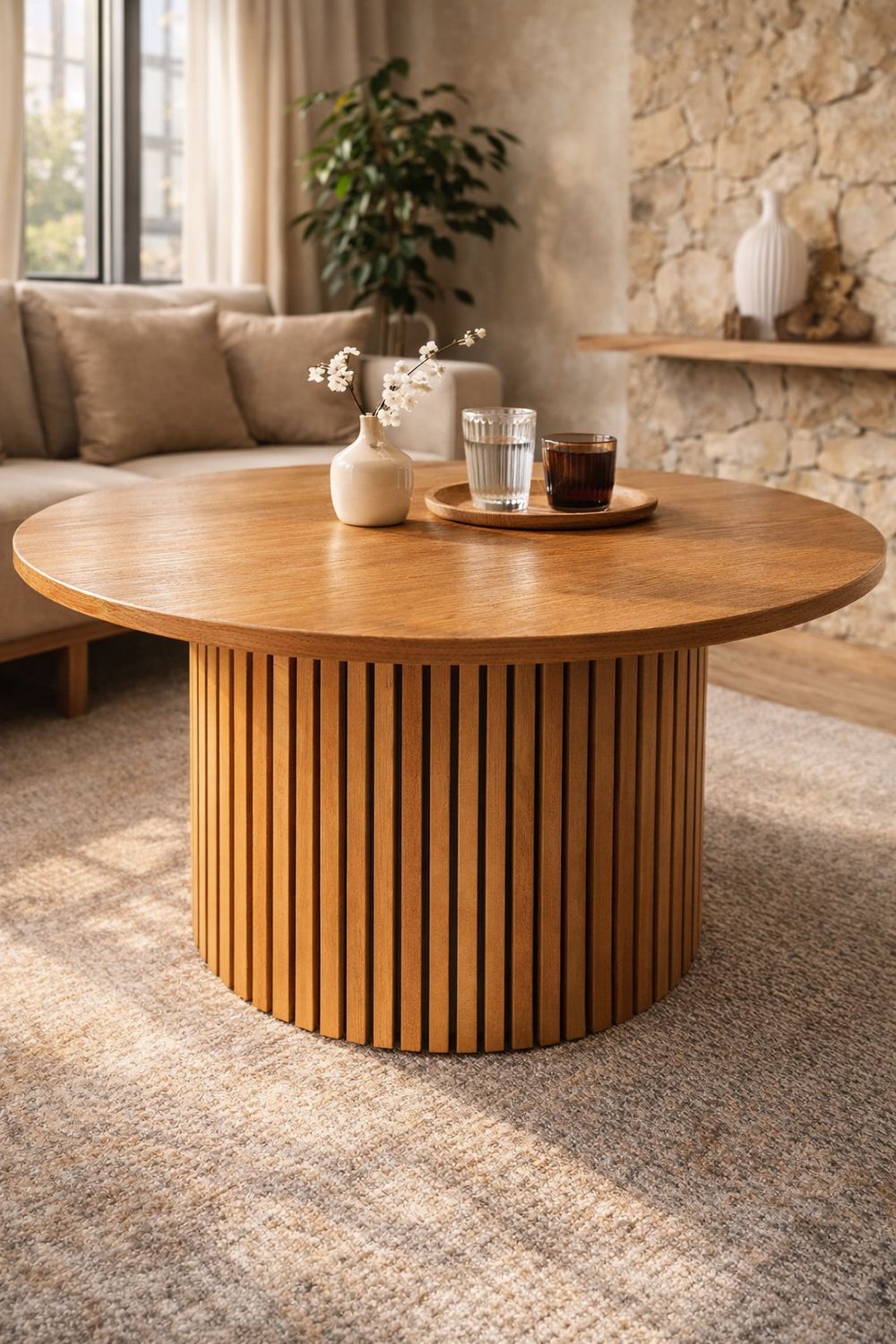 Table ronde en bois massif de chêne