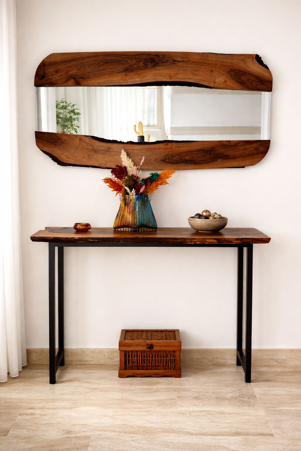 Console artisanale en bois massif & fer galvanisé