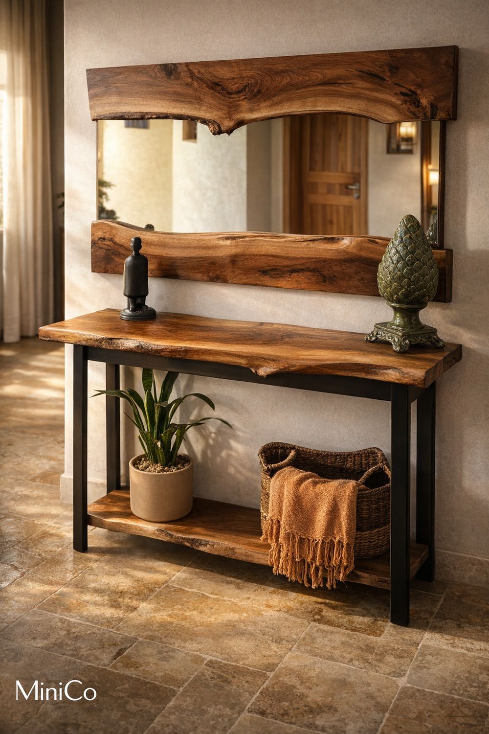 Console artisanale en bois massif &amp; fer galvanisé