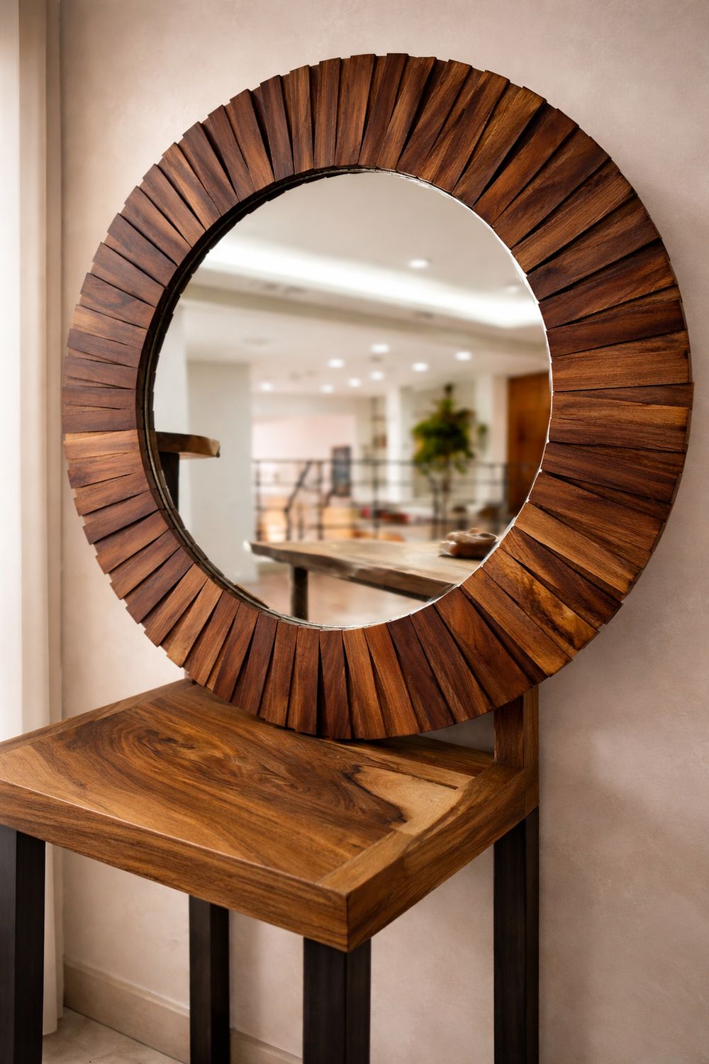Miroir rond en bois massif