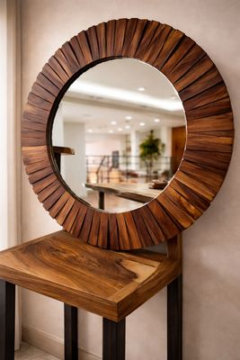 Miroir rond en bois massif Miroir rond en bois massif