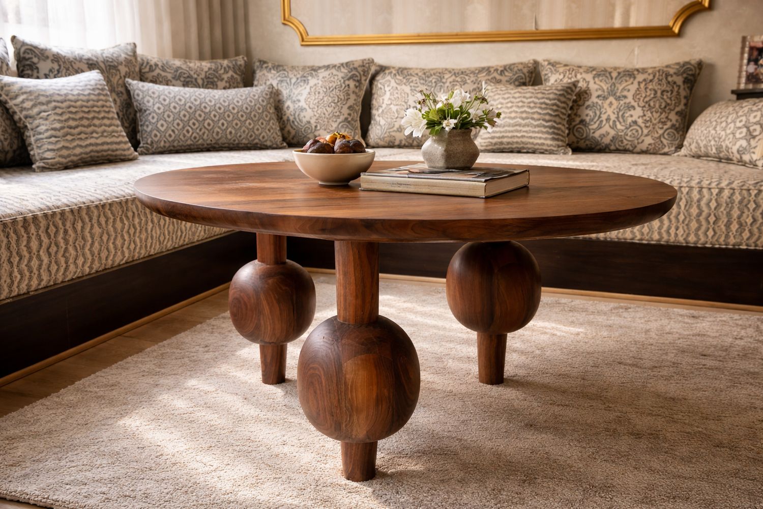 Table basse artisanale en noyer massif