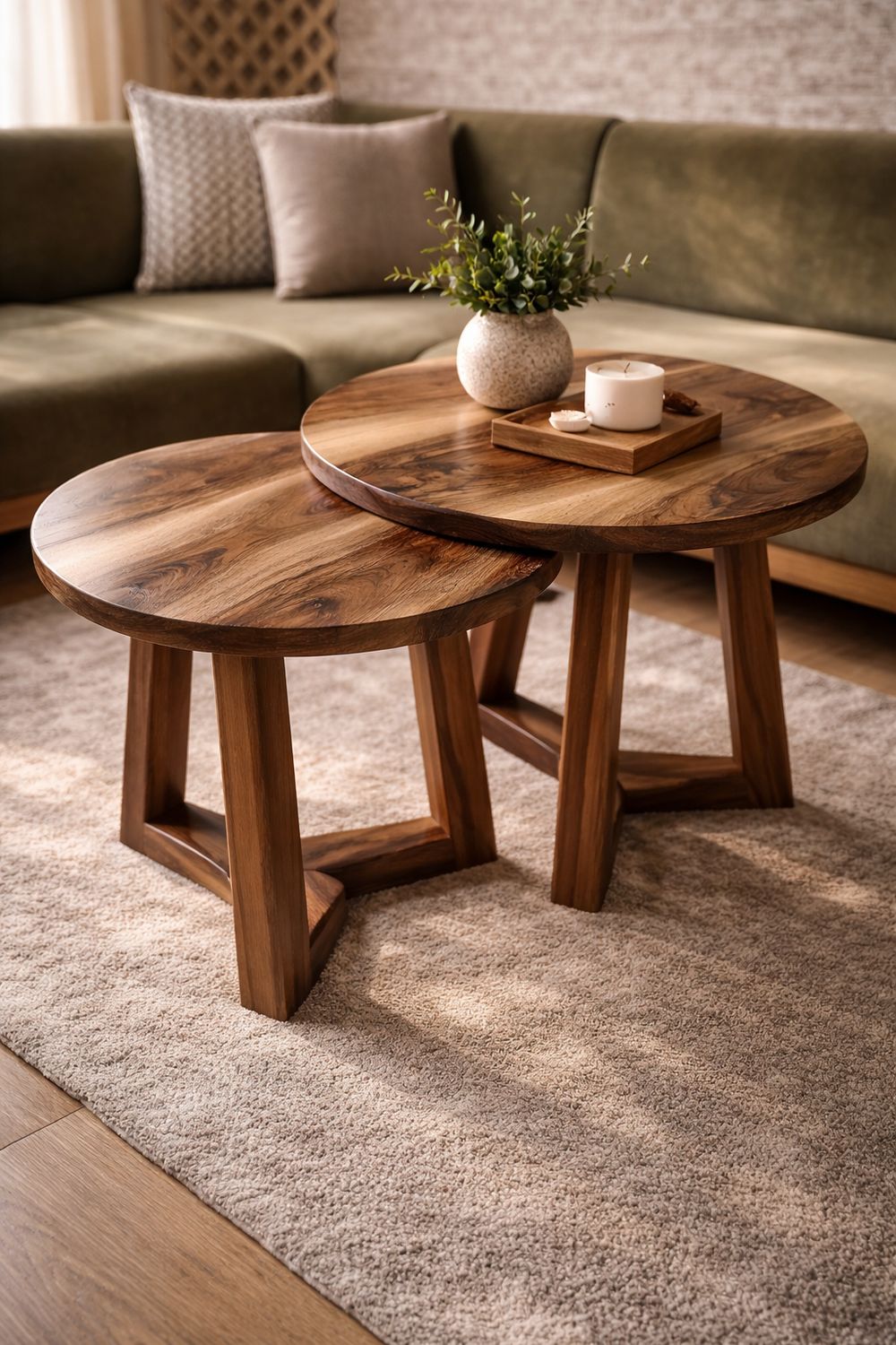 Duo de tables basses en noyer massif