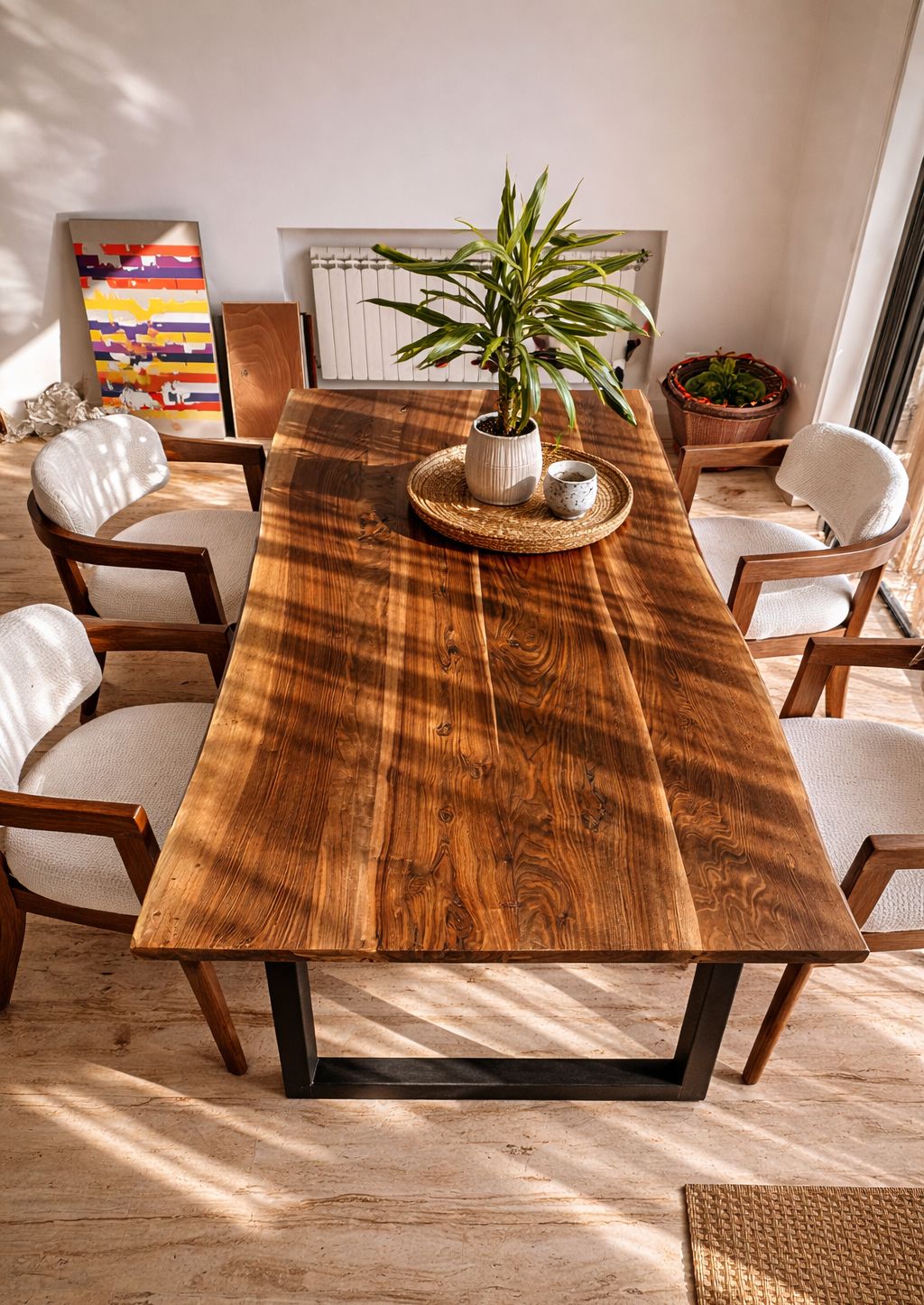 Table à manger rectangulaire avec piètement métallique