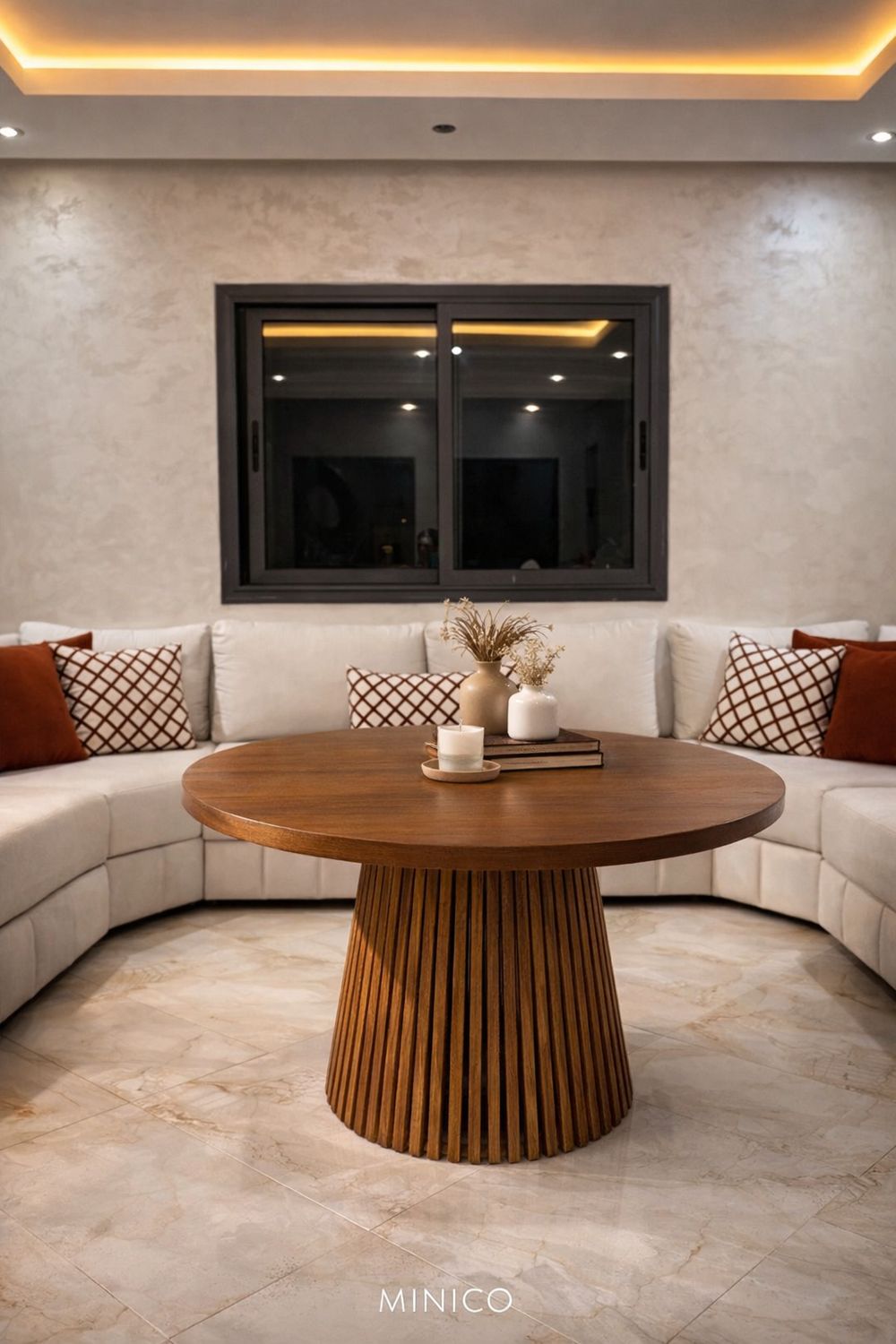 Table à manger ronde avec piètement sculpté