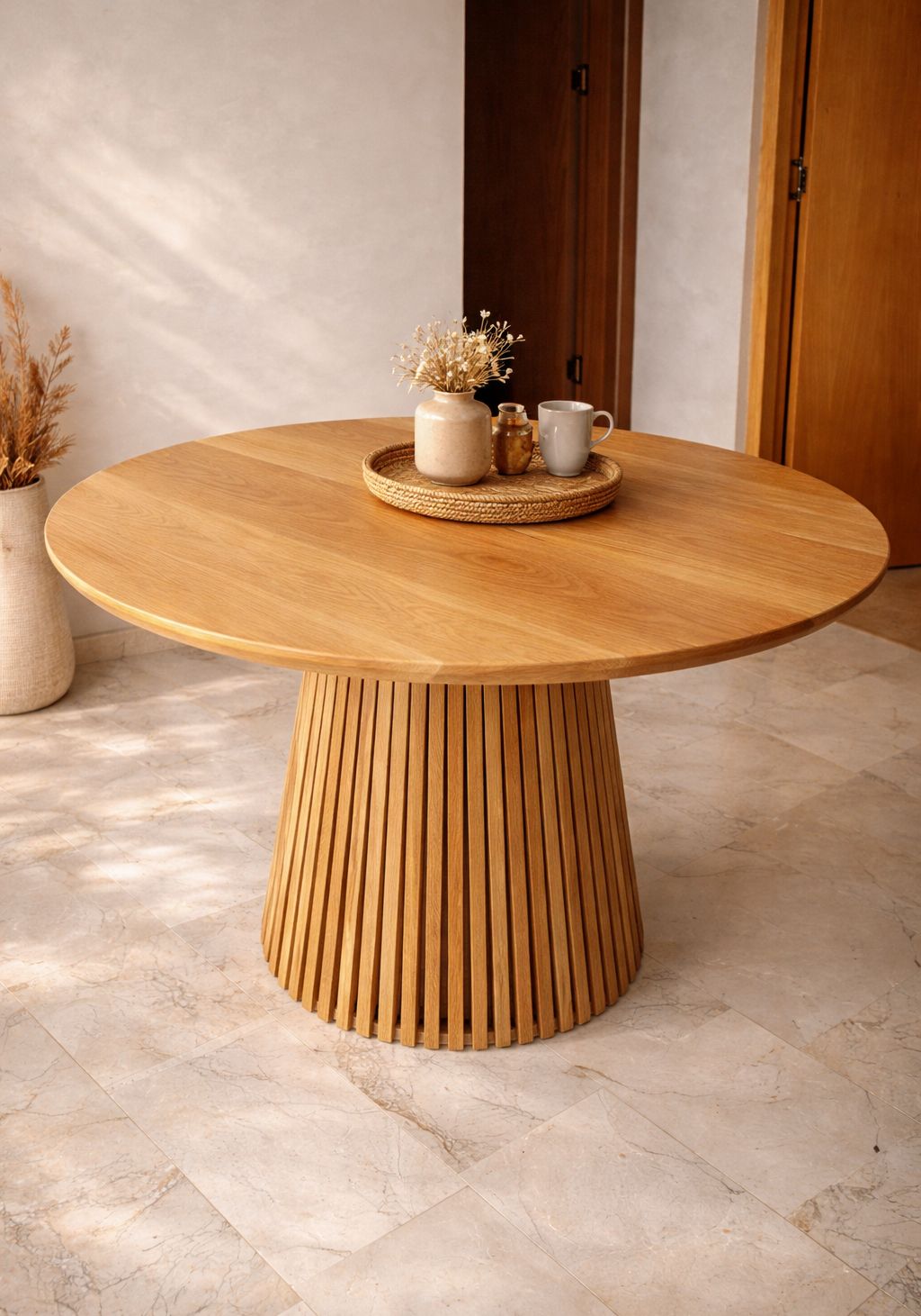 Table à manger ronde avec piètement sculpté
