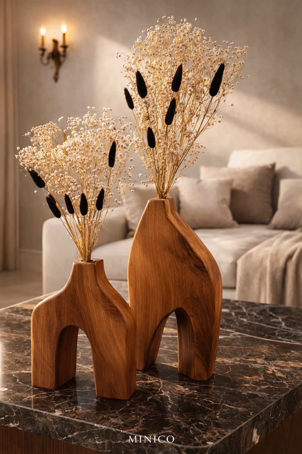 Duo de vases nordique en bois d'hêtre