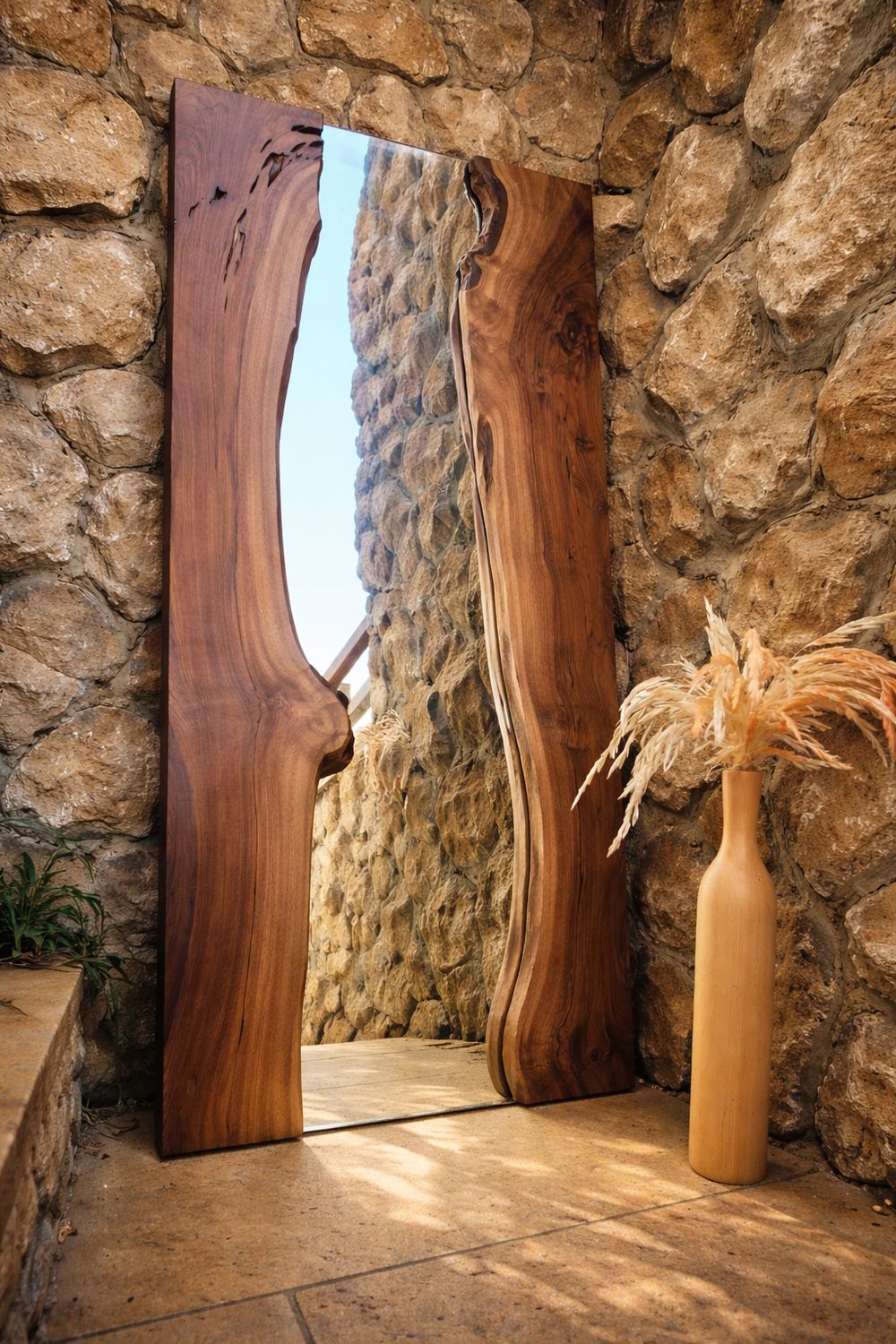 Miroir mural en noyer massif