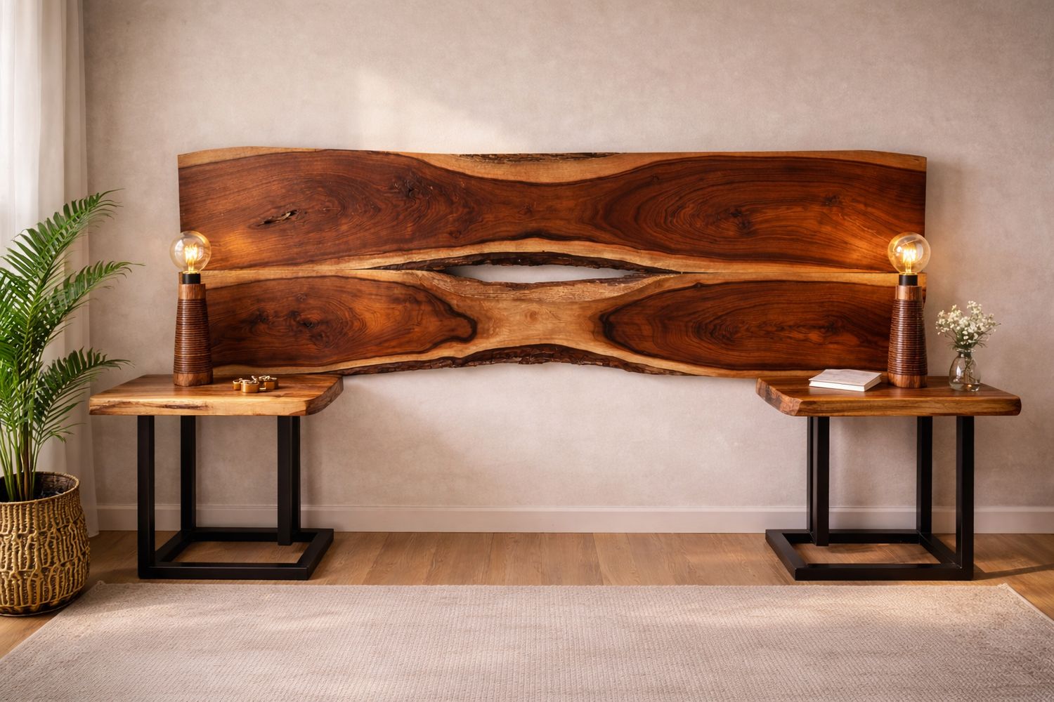 Tête de lit artisanale en noyer massif