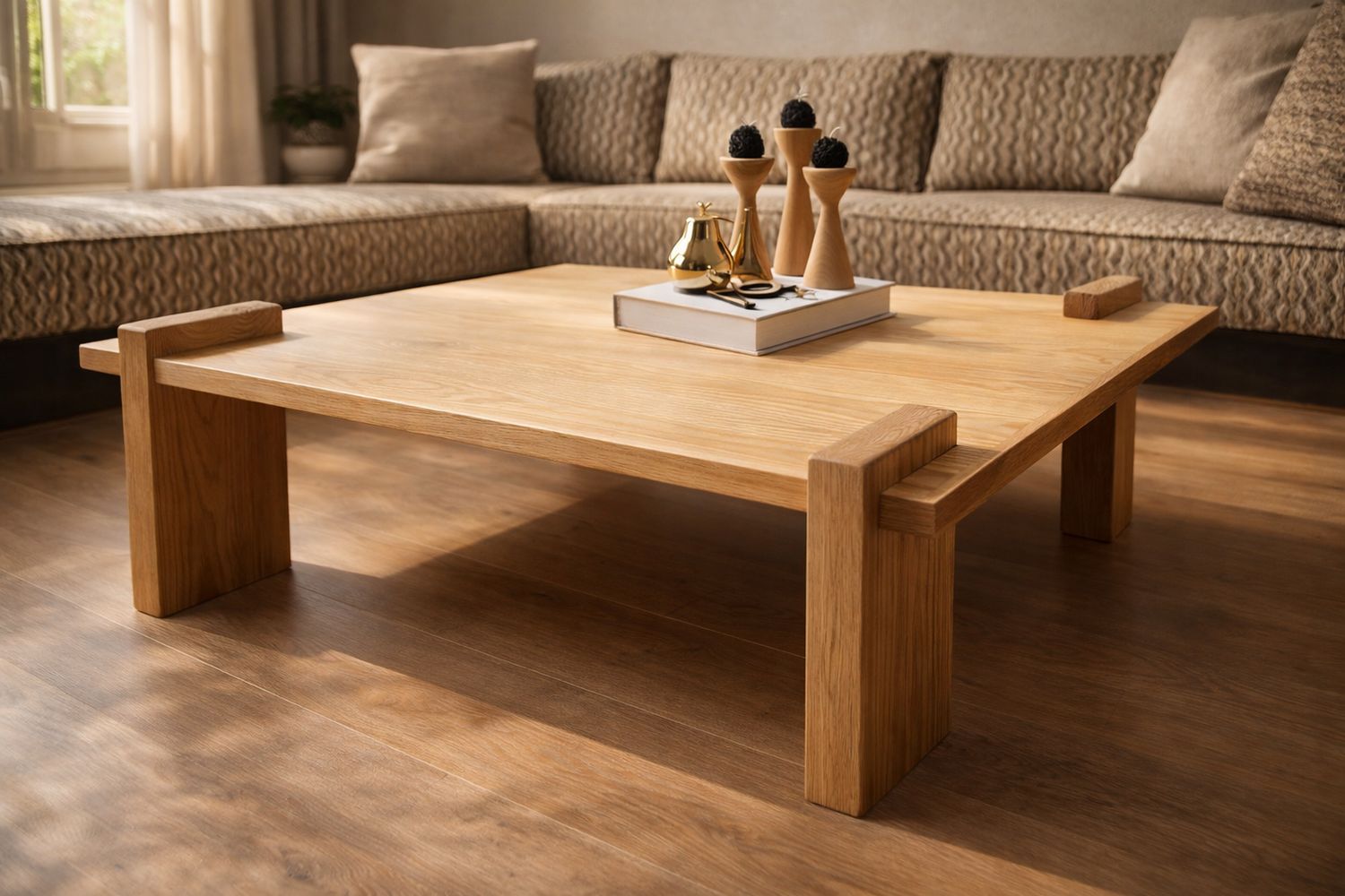 Table basse artisanale en chêne massif