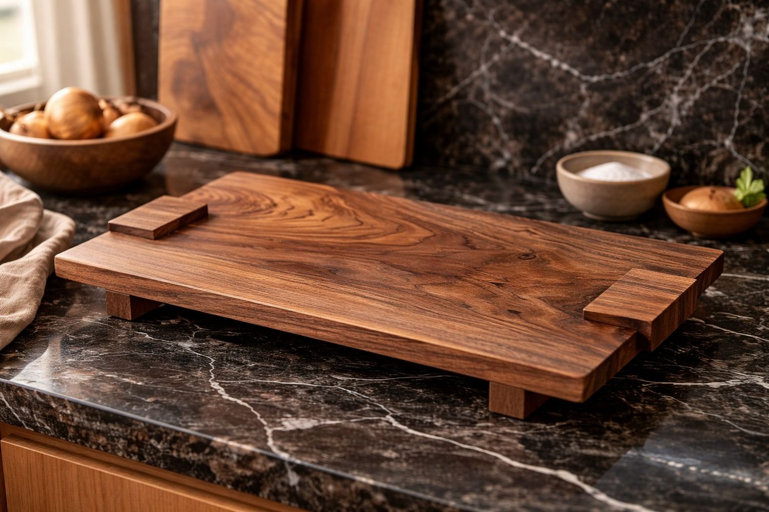 Plateau de service en noyer massif