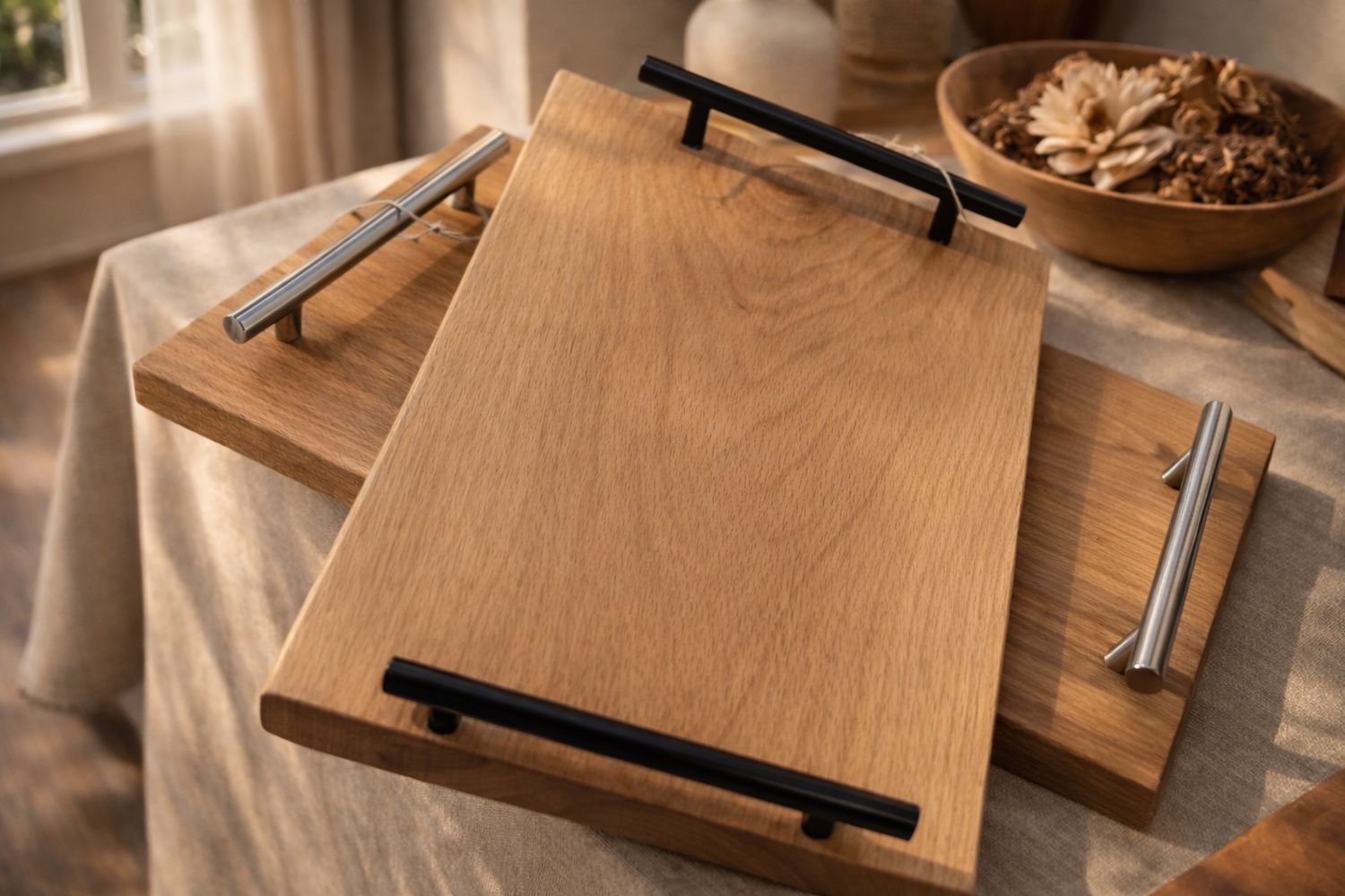 Plateau de service en hêtre et aluminium