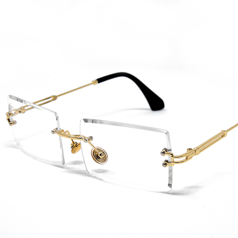 Mens Rimless Gold Frame Clear Tint Glasses