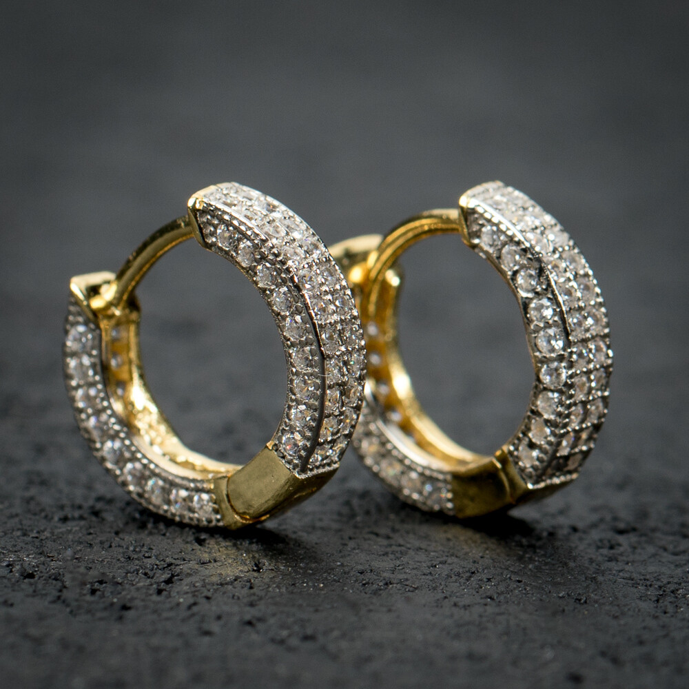 Two Tone Fully Iced Huggie Hoop Earrings