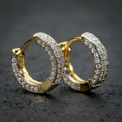Two Tone Fully Iced Huggie Hoop Earrings