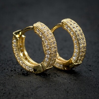 Mens Fully Iced Small Gold Cz Hoop Earrings