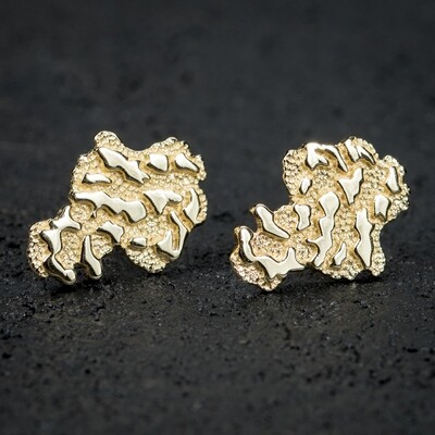 Mens 14k Gold Nugget Stud Screw Back Earrings