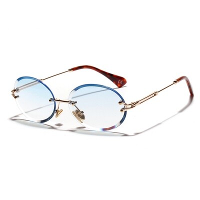 Mens Round Cut Rimless Baby Blue Tint Sunglasses