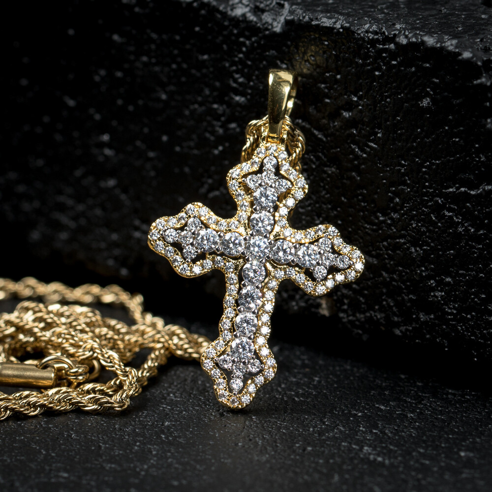 Two Gold Iced Mini Cross Pendant Necklace