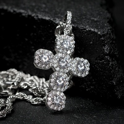 Iced Elegant White Gold Cross Pendant Necklace