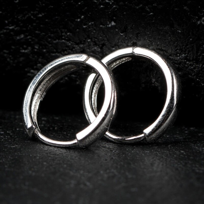 Men&#39;s Solid Sterling Silver Huggie Hoop Earrings