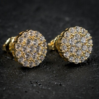Mens Gold Flower Setting Cluster Stud Earrings