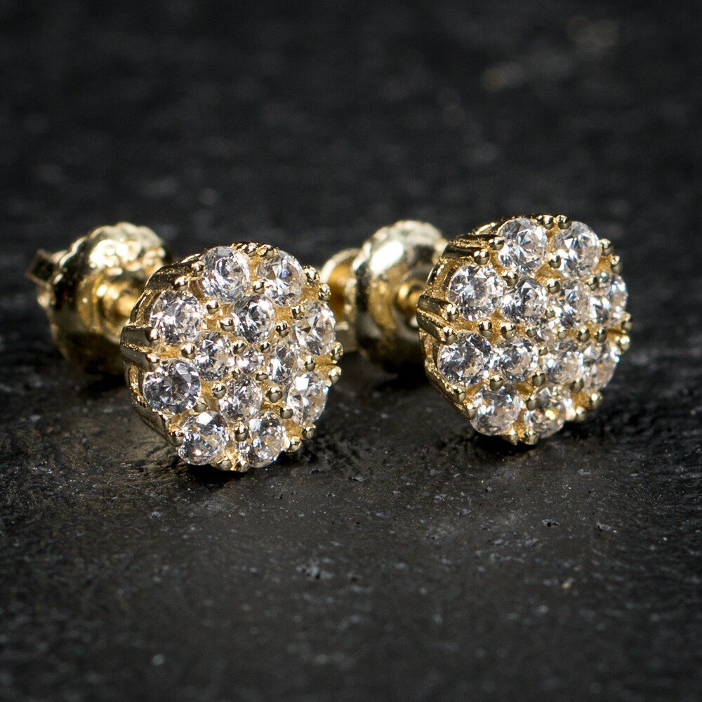 Small Micro Round Gold Flower Set Cluster Earrings