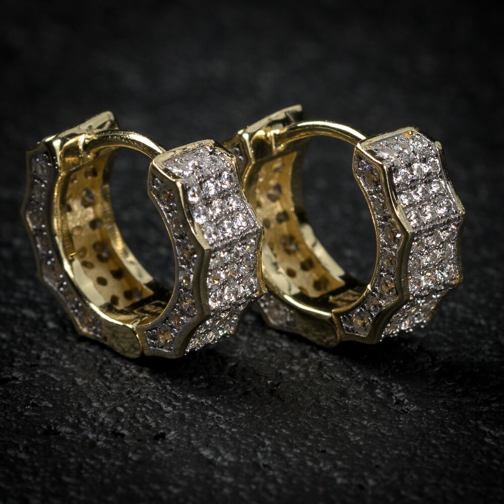 Mens Two Tone Gold Iced Huggie Hoop Earrings