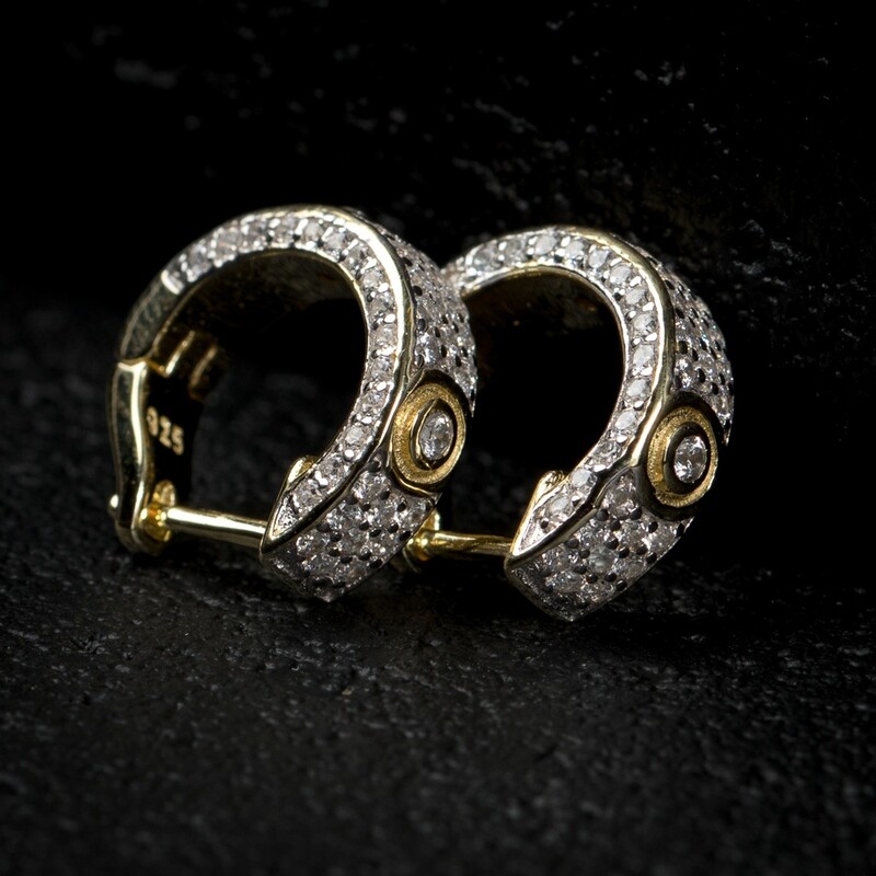 Mens Gold Flower Set Fully Iced Hoop Earrings