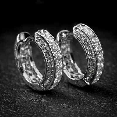 Small Fully Iced Sterling Silver Cz Hoop Earrings