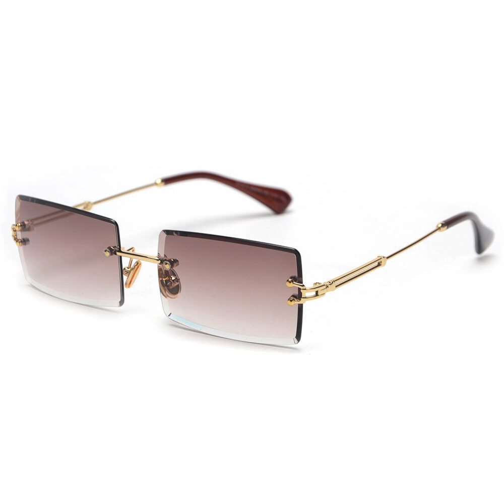 Mens Gold Brown Rectangle Tint Sunglasses