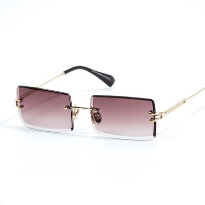 Mens Burgundy Tint Rectangular Rimless Sunglasses