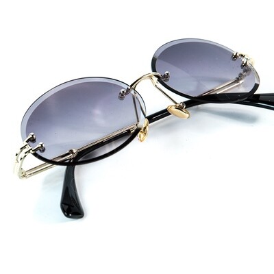 Mens Rimless Round Cut Vintage Purple Tint Sunglasses