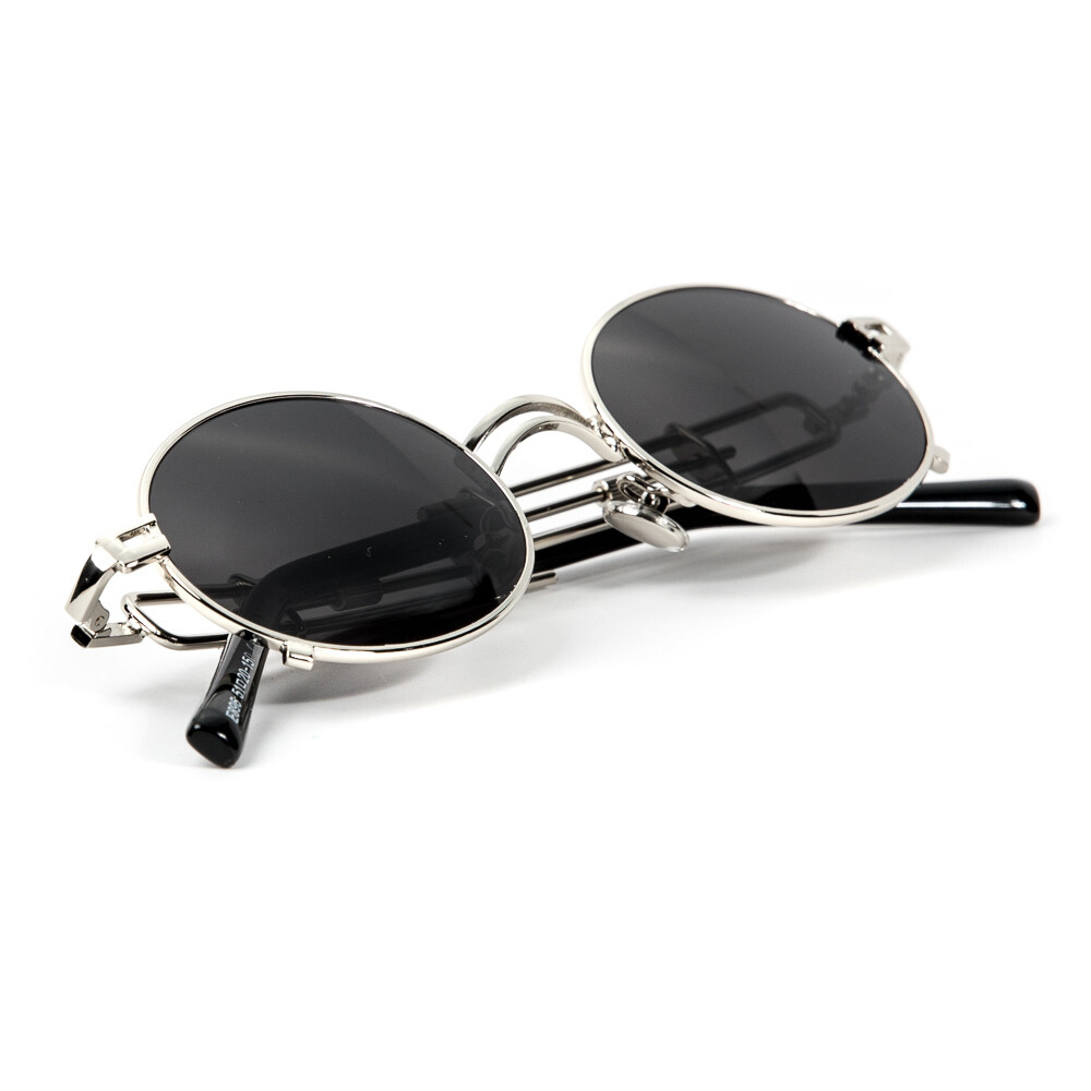 Silver Frame Round Black Tint Retro Sunglasses Silver Frame Round Black Tint Retro Sunglasses
