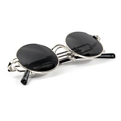 Silver Frame Round Black Tint Retro Sunglasses