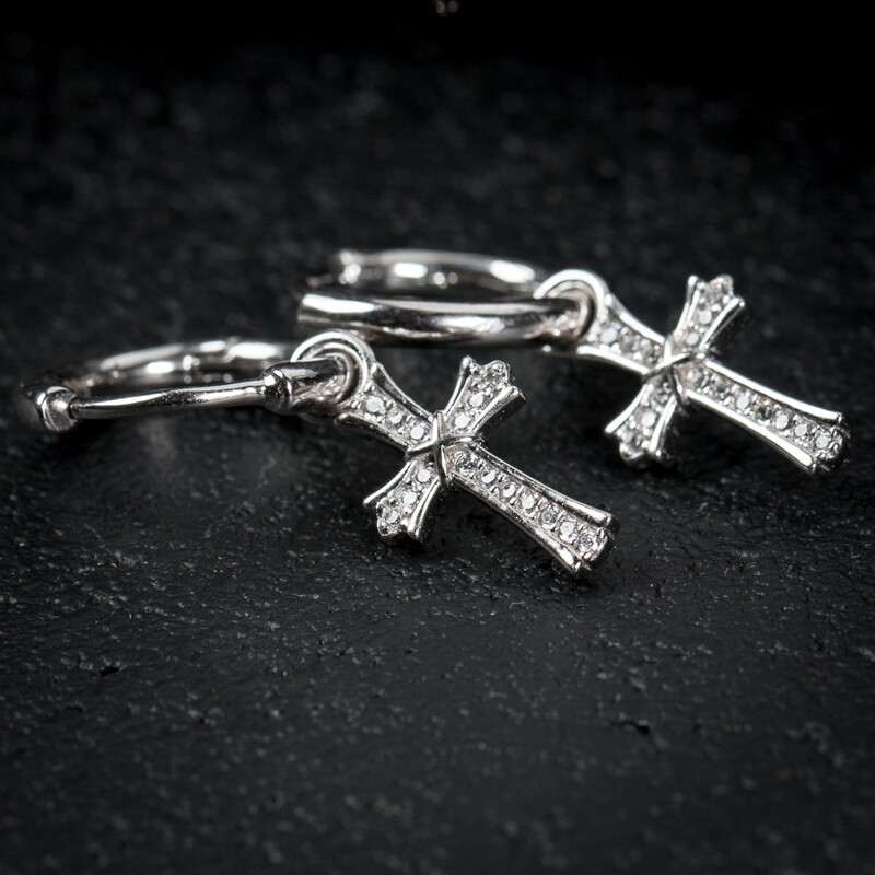 Men&#39;s Elegant Sterling Silver Cross Hoop Earrings