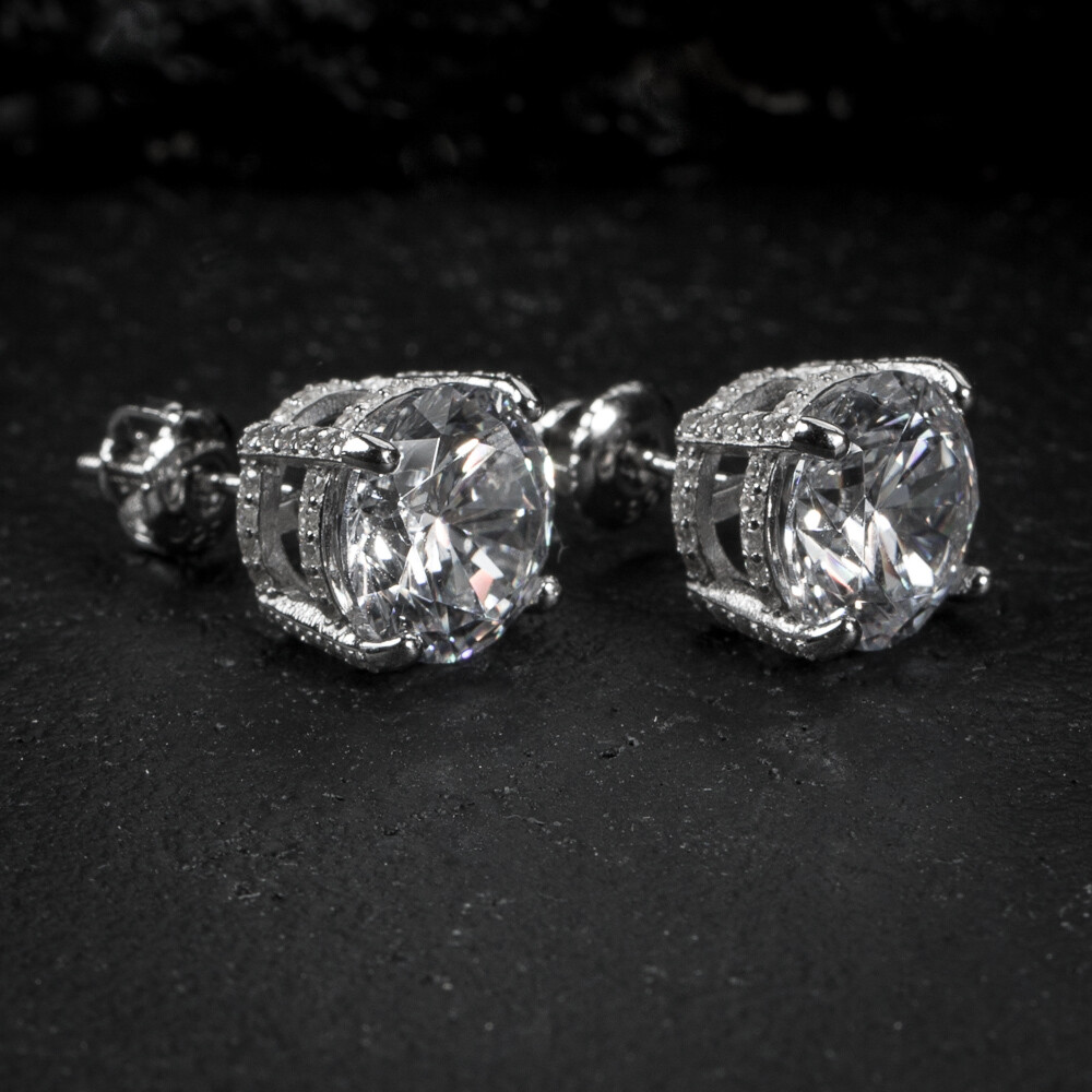 Men&#39;s Round Sterling Silver Solitaire Stud Earrings