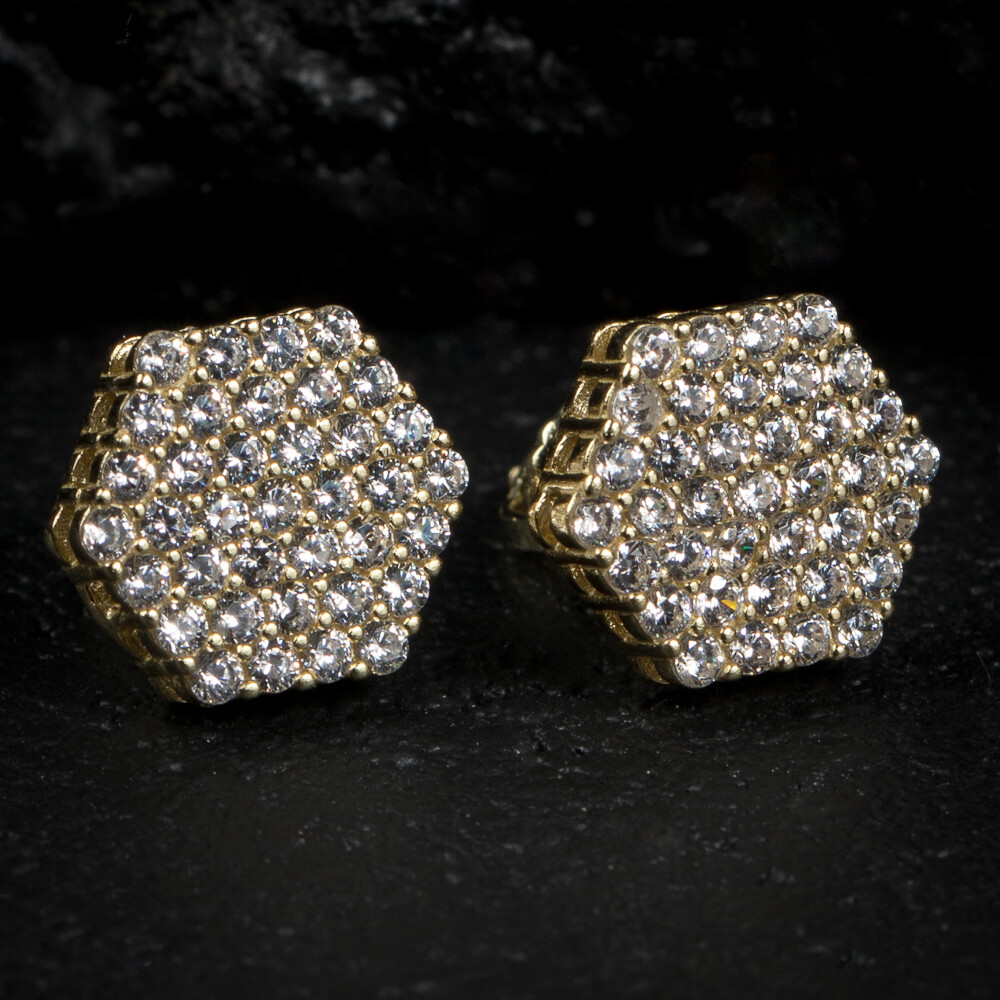 Gold Cluster Octagon Zig Zag Set Hip Hop Earrings