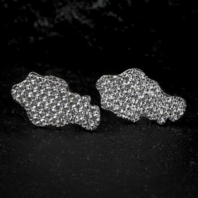 Men&#39;s White Gold 925 Sterling Silver Honey Comb Set Cz 90&#39;s Retro Nugget Stud Hop Hop Earrings