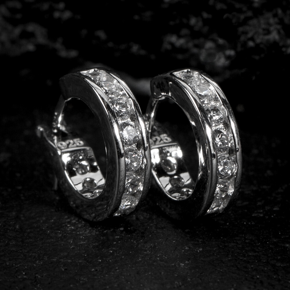 Mens Small Sterling Silver Cz Huggie Hoop Earrings