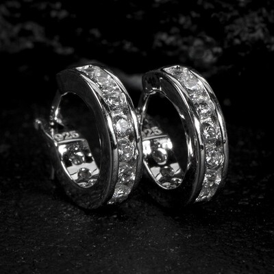 Mens Small Sterling Silver Cz Huggie Hoop Earrings Mens Small Sterling Silver Cz Huggie Hoop Earrings