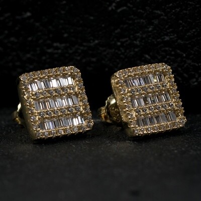 Mens Gold Square Sterling Silver Baguette Earrings